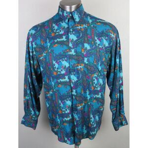 Vintage POLICY Paisley Multicolor Dress Shirt Long Sleeve Button Front‎ M Rayon